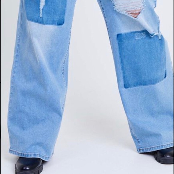 Arula A Beautiful Soul high waist Incrediflex patchwork wide leg boyfriend jean - Picture 4 of 15